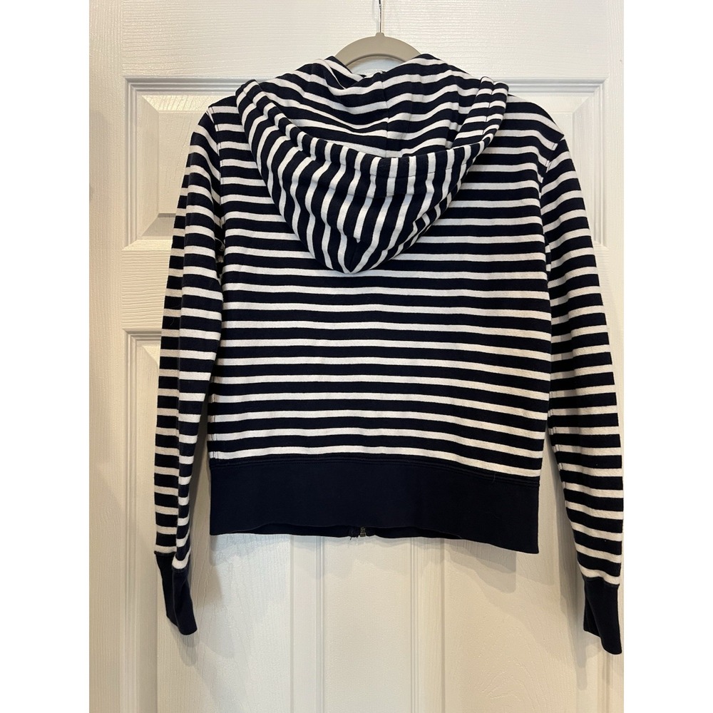 Ralph Lauren Hoodie Cotton Viscose Navy Striped Nautical Preppy Zip Up S/P - Picture 2 of 14